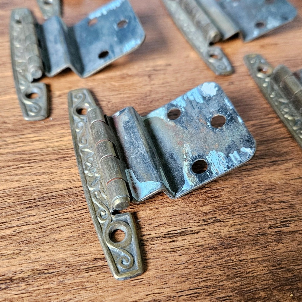 Vtg‎ Byer USA Ornate Filigree Cabinet Hinges Aged Brass Bronze Set of 9 Scroll